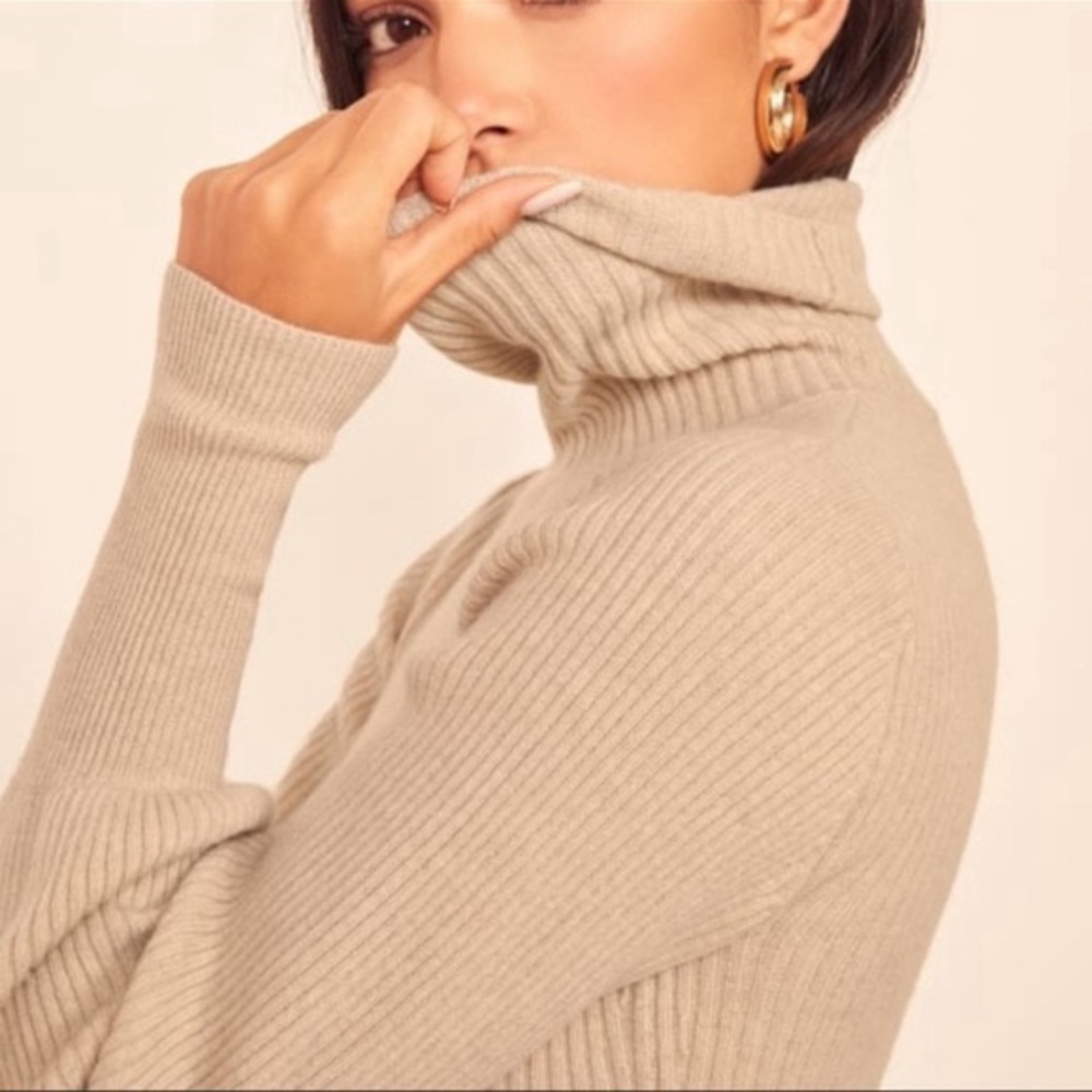 REFORMATION Cashmere Turtleneck Sweater in Sand Beige - Picture 5 of 13